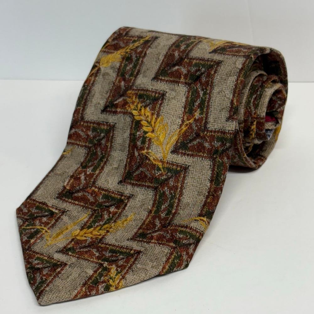 Ermenegildo Zegna Neck Tie Tan Brown Wheat Printed Silk Career Neutral Geometric